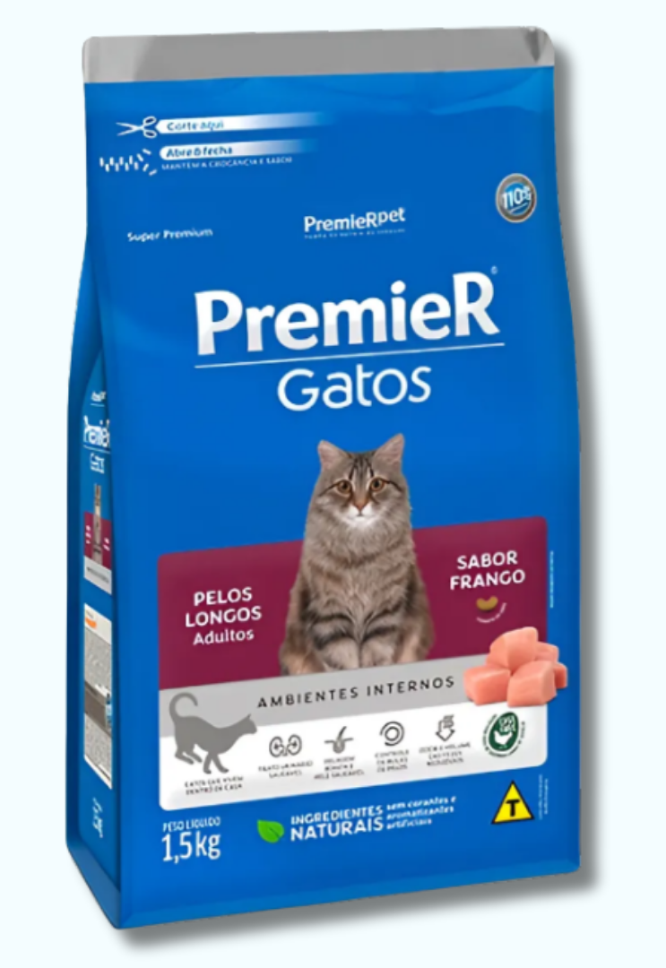 Ração Premier Amb Int Gato Adulto Pelos Longos Frango 1,5kg