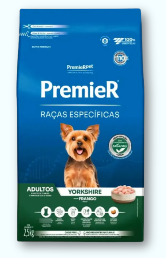 Ração Premier Cães Adultos Raça Yorkshire Sabor Frango 2,5kg