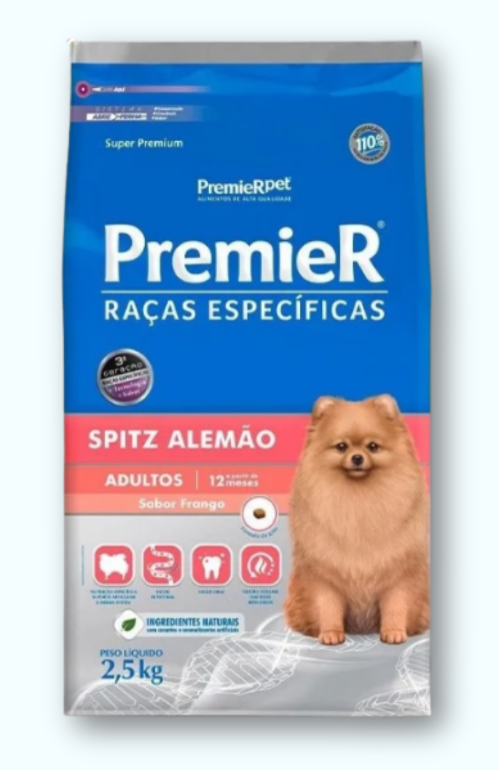 Ração Premier Cães Spitz Alemão Adulto Sabor Frango 2,5kg